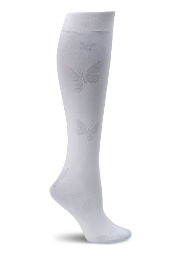 Nurse Mates Butterfly Women's 11mmHg Light Compression Socks - White - 1