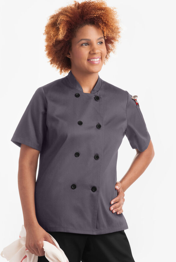 On the Line Women's 1-Pocket Reversible Double Breasted Closure Short Sleeve Chef Coat - Pebble Grey - 5