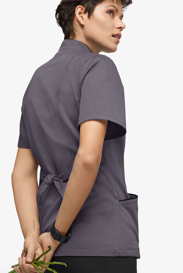 Chef Uniforms Women's 3-Pocket Short Sleeve Executive Chef Coat - Pebble Grey/Black - 3