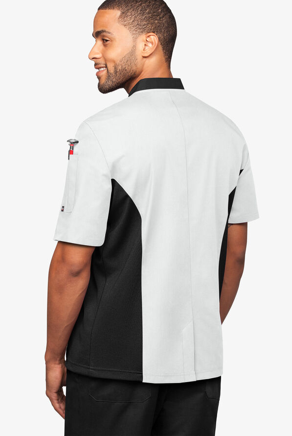 Chaqueta manga corta de gastronomía con 2 bolsillos y paneles de malla para hombre - White/Black - 2