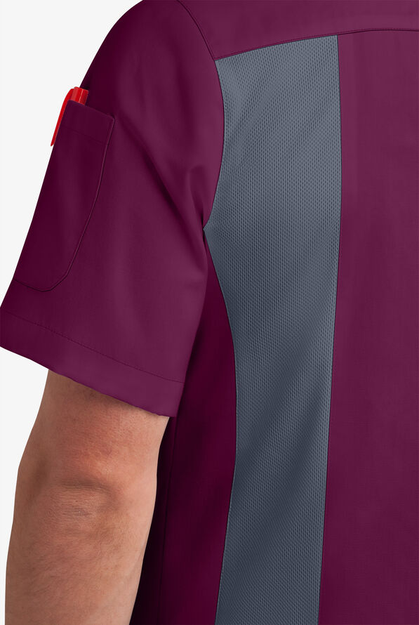 Chef Uniforms Men's 2-Pocket Short Sleeve Snap Closure with MESH Back Panels Executive Chef Coat - Wine/Pebble Grey/Granite - 3