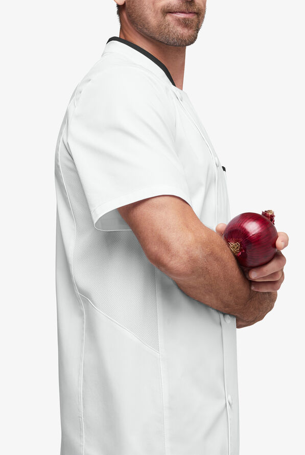 Chef Uniforms Men's Mesh Side Panel Single Breasted Executive Chef Coat - White/Black - 3