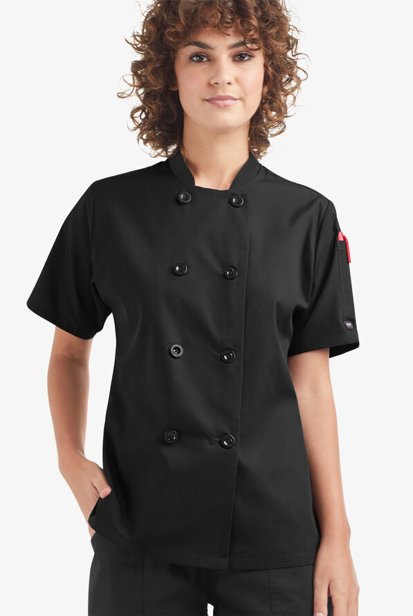 Chaqueta manga corta de gastronomía con doble abotonadura y 1 bolsillo para mujer - Black - 1