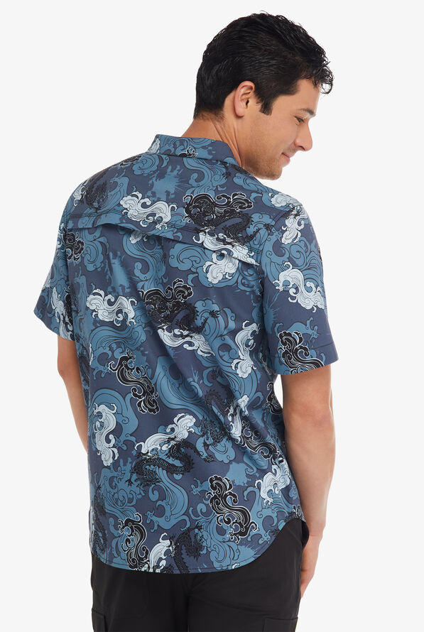 Chef 360 Men's Tech Mesh Printed Short Sleeve STRETCH Shirt - null - 3