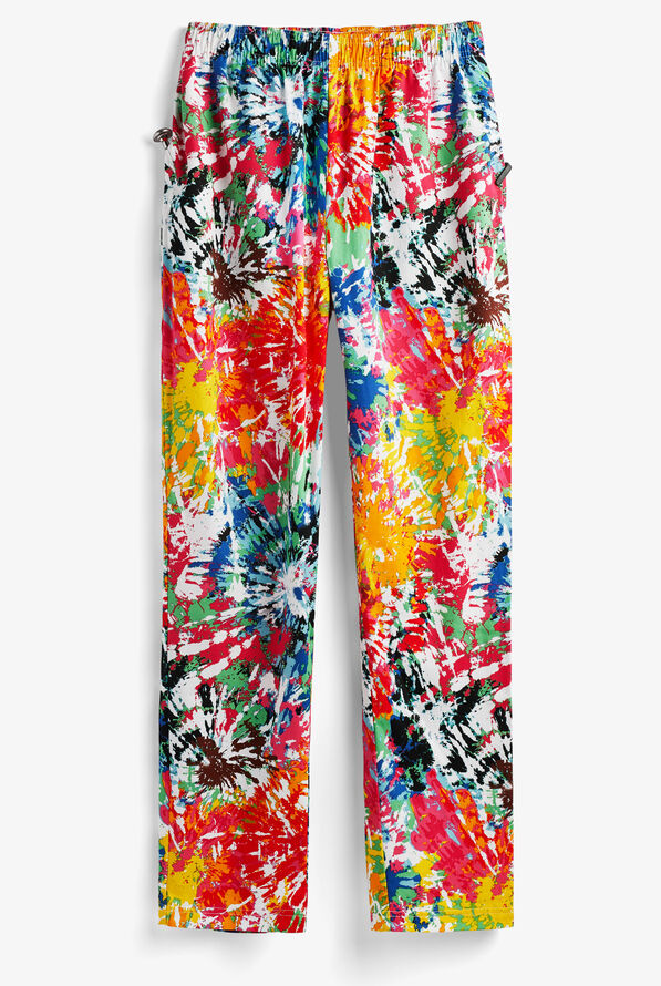 UA CHEF&trade; Rainbow Tie-Dye White Printed Women's 4-Pocket Elastic Waistband Chef Pants - null - 5