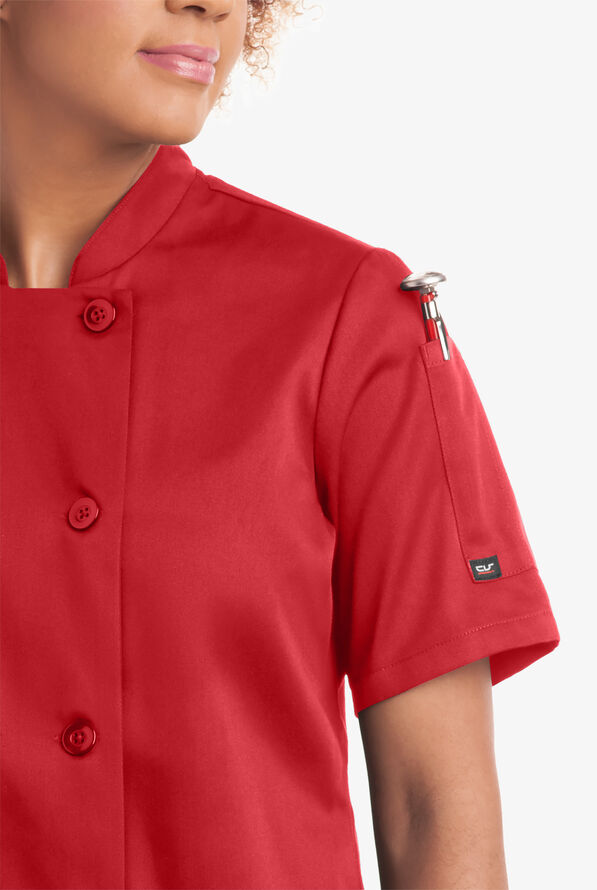 Chaqueta manga corta reversible de Chef On The Line Value con 1 bolsillo y botones de plástico para mujer - True Red - 2
