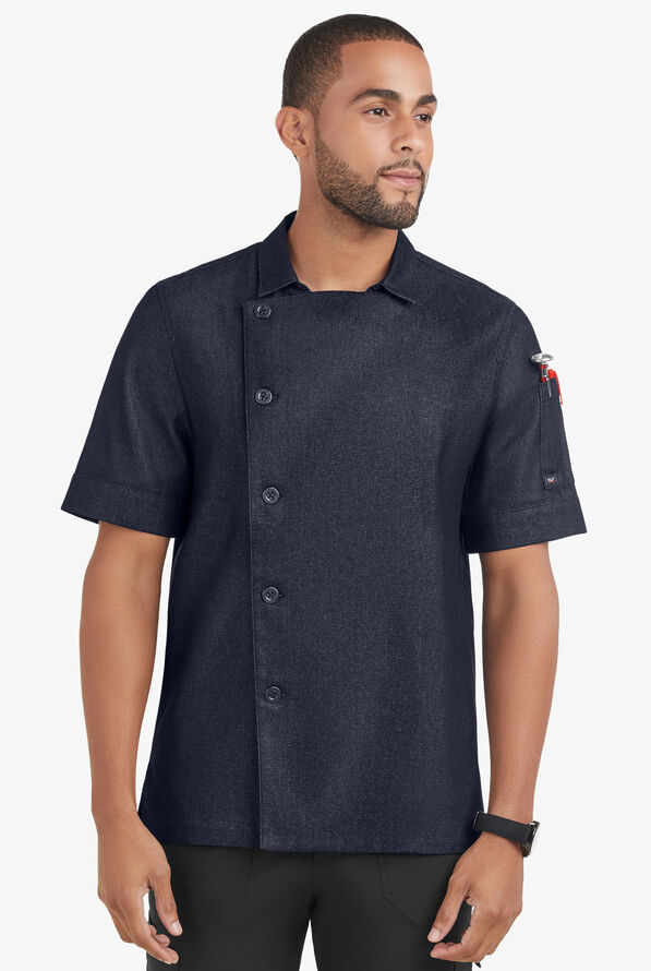 Chaqueta manga corta de gastronomía Industry Line de tela vaquera con paneles traseros de malla y 2 bolsillos para hombre - Blue Denim/Navy - 1