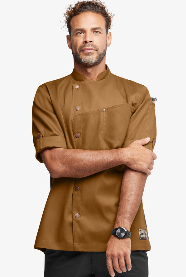 Chaqueta ejecutiva de chef Industry Line Workwear con cierre asimétrico y 3 bolsillos para hombre - Rust/Pewter - 1