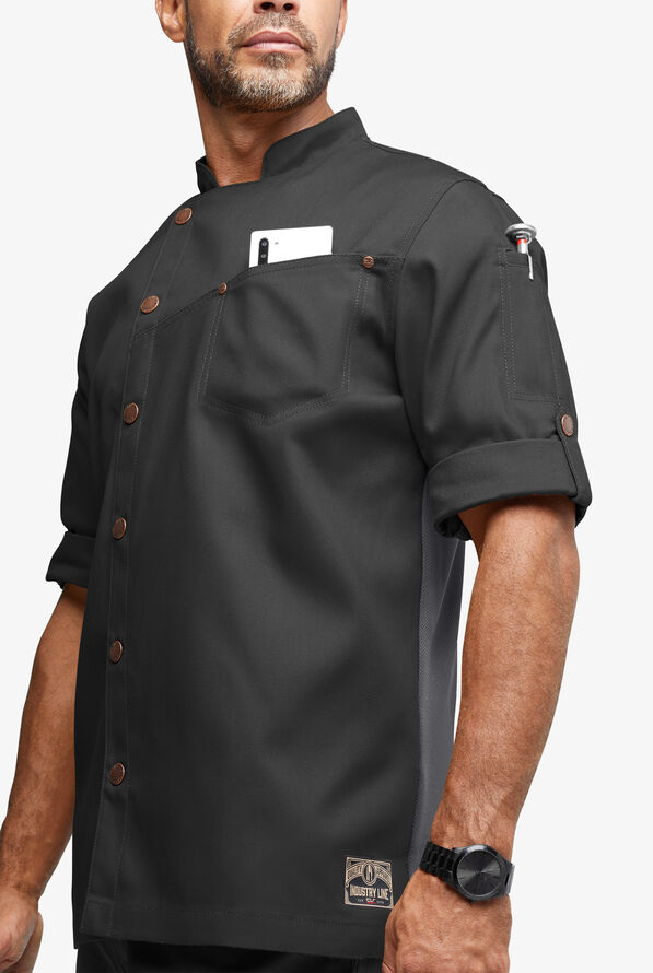 Chaqueta ejecutiva de chef Industry Line Workwear con cierre asimétrico y 3 bolsillos para hombre - Black/Pewter - 2