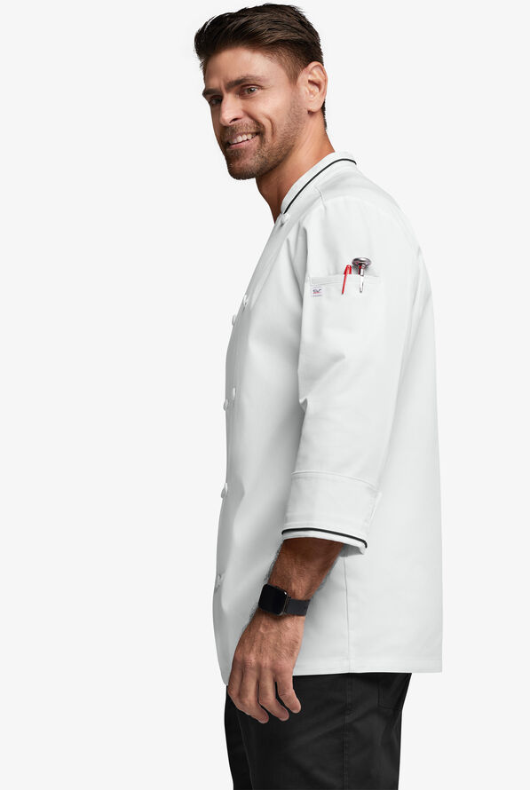 Chef Uniforms Men's 3/4 Sleeve Double Breasted Executive Chef Coat - White/Black - 3