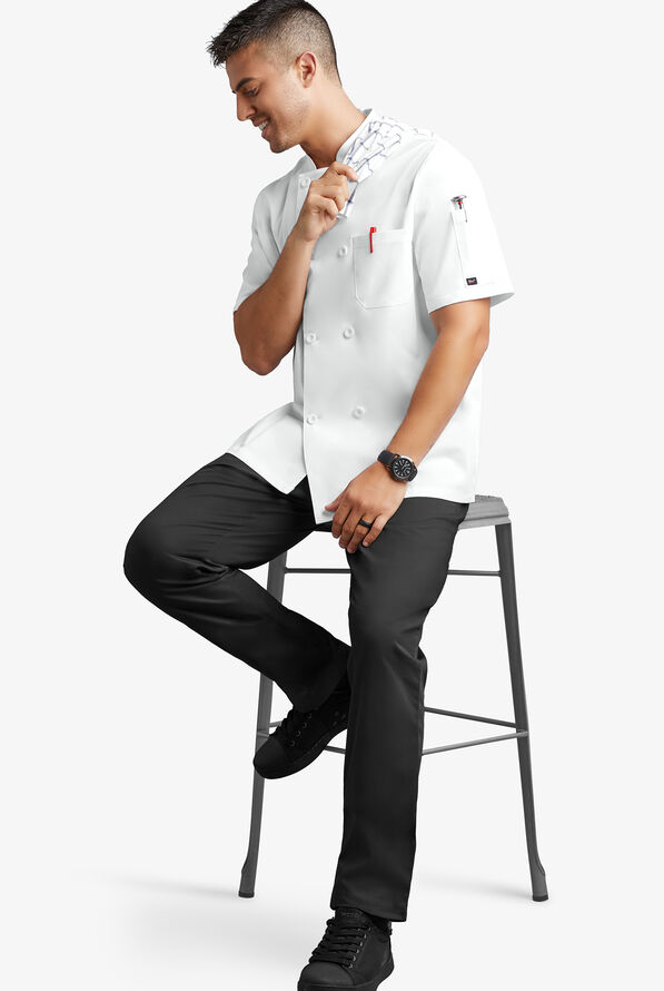 CHEF 360 Men's 2-Pocket Short Sleeve Reversible Double Breasted STRETCH Executive Chef Coat - White - 4