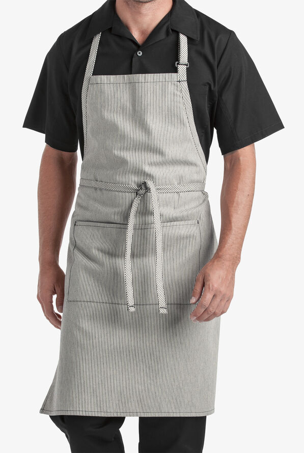 Industry Line Ivory with Midnight Blue Railroad Denim Unisex 2-Pocket Adjustable Bib Chef Apron - null - 2