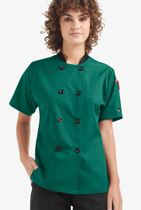 Chaqueta manga corta de gastronomía con doble abotonadura y 1 bolsillo para mujer - Hunter/Black - 1