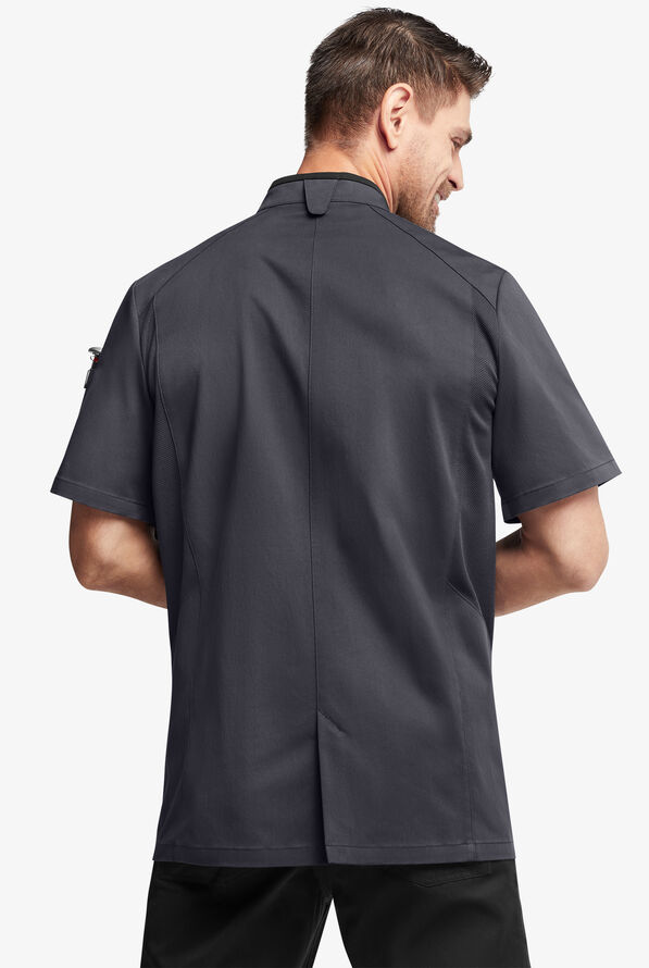 Chef Uniforms Men's Mesh Side Panel Single Breasted Executive Chef Coat - Pewter/Black - 4