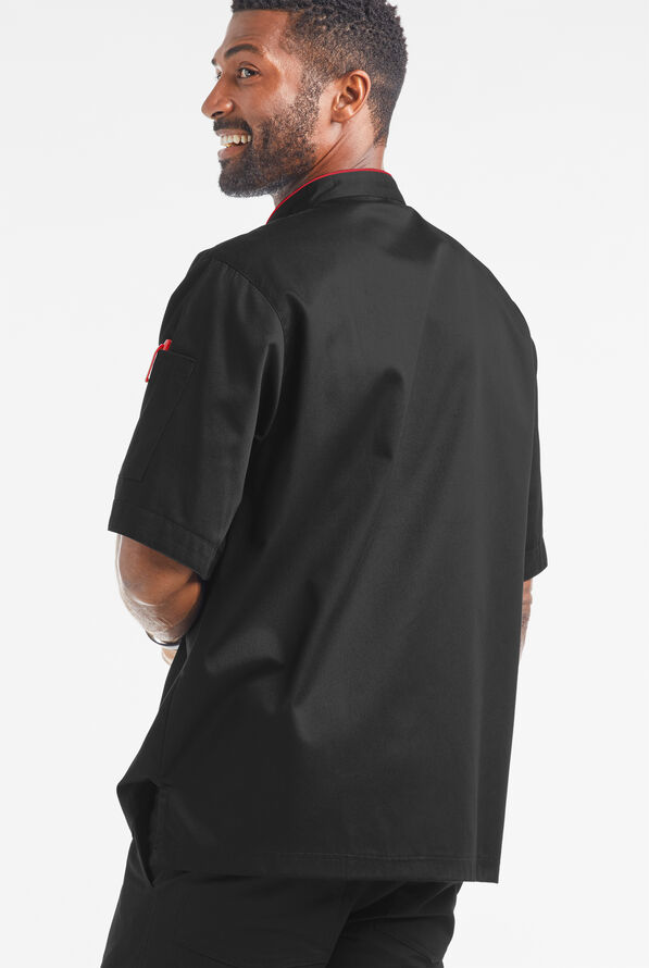 Chaqueta manga corta de gastronomía de corte clásico con botones a presión y 2 bolsillos para hombre - Black/True Red - 2