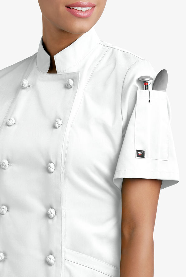 Women's Short Sleeve Chef Coat with Knotted Buttons, Ladies Chef Coats