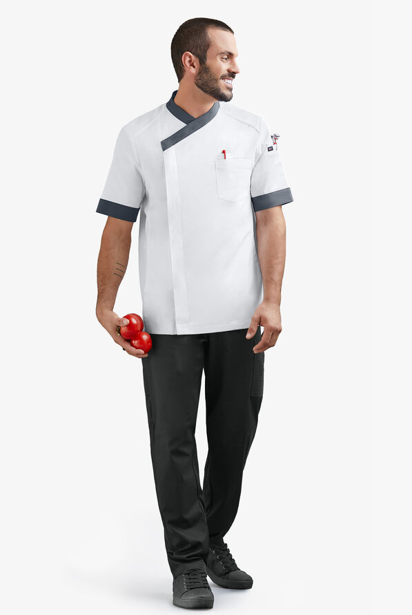Chaqueta manga corta de gastronomía CHEF 360 STRETCH con paneles de malla y 3 bolsillos para hombre - White/Pewter - 2