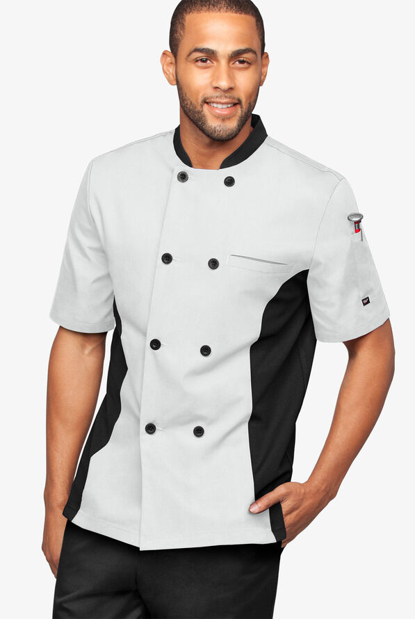 Chaqueta manga corta de gastronomía con 2 bolsillos y paneles de malla para hombre - White/Black - 1