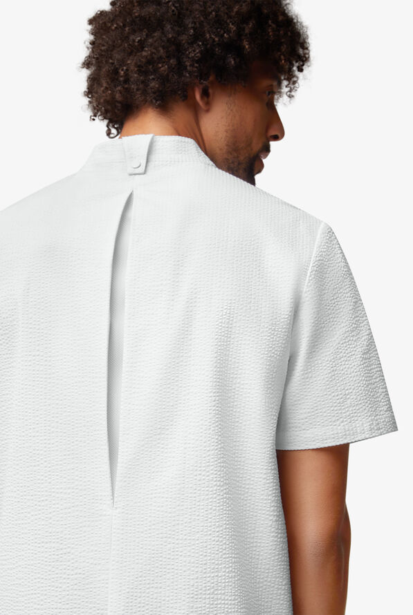 Chef Uniforms Men's Short Sleeve Stretch Seersucker Reversible Double Breasted Coat - White - 2