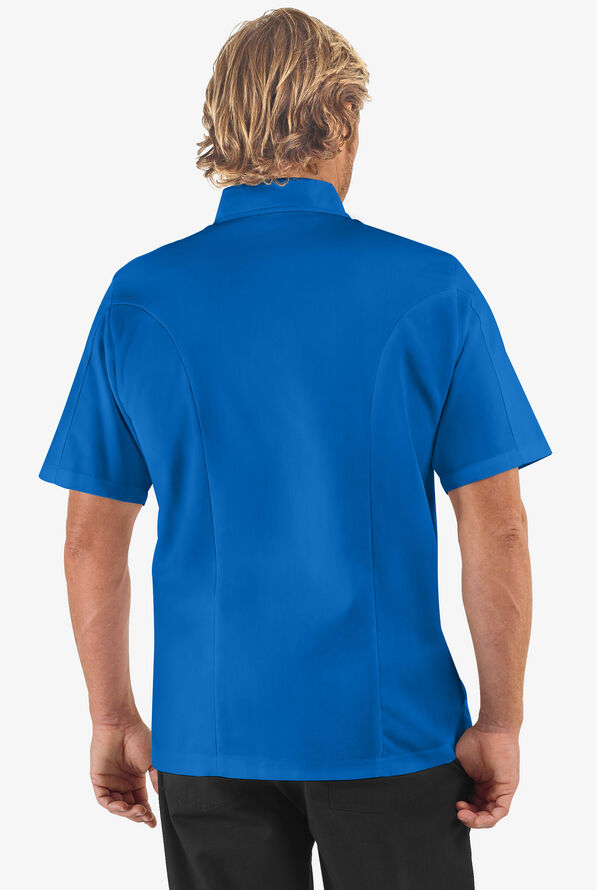 Chaqueta manga corta de gastronomía de corte clásico con 1 bolsillo y botones de tela anudada para hombre - Ocean Blue - 2