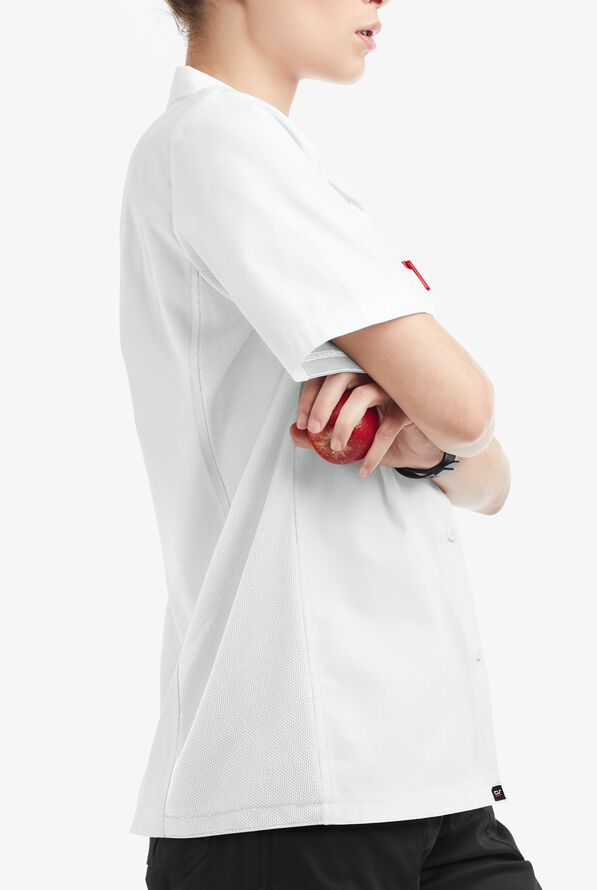 LIGHTWEIGHT Versa  Women's 1-Pocket Button Front Closure Short Sleeve Kitchen Shirt - White - 3