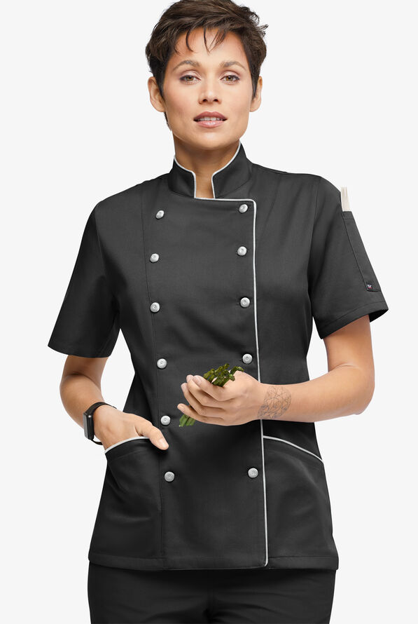 Chaqueta manga corta de chef Chef Uniforms con 3 bolsillos para mujer - Black/White - 1