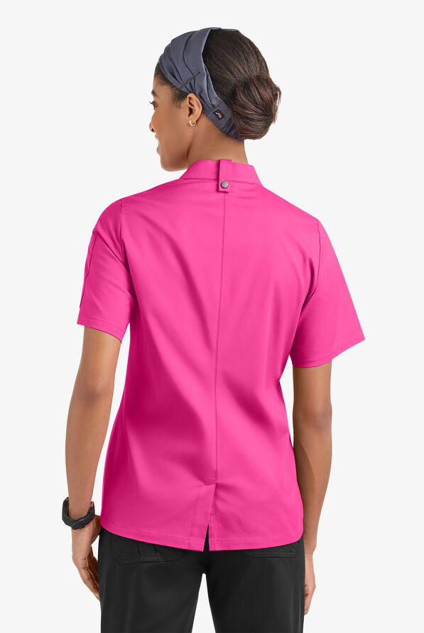 CHEF 360 Women's 1-Pocket Short Sleeve Reversible Double Breasted STRETCH Executive Chef Coat - Fuchsia - 4