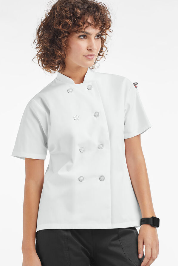 Chaqueta manga corta de gastronomía con doble abotonadura y 1 bolsillo para mujer - White - 1