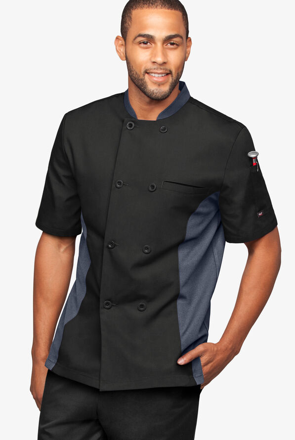 Chaqueta manga corta de gastronomía con 2 bolsillos y paneles de malla para hombre - Black/Granite/Granite - 1