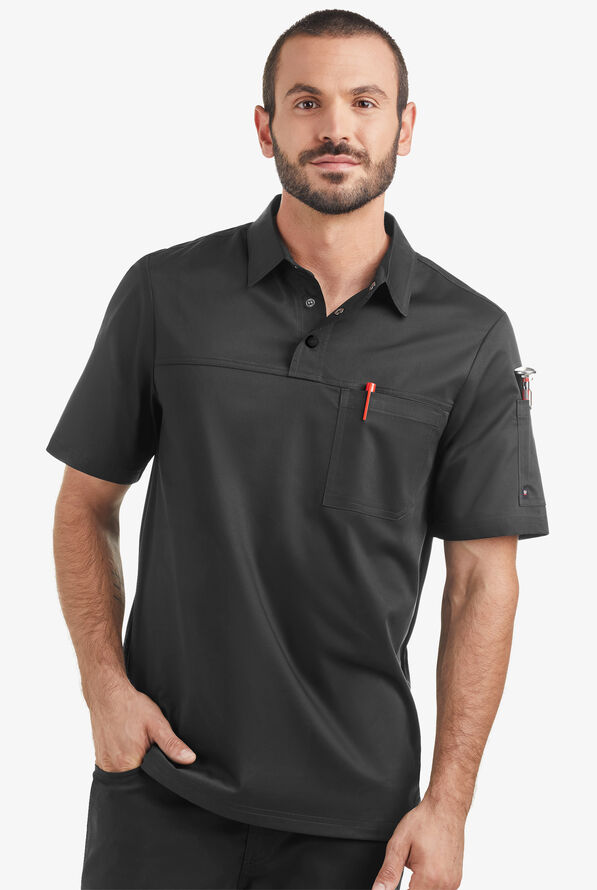 CHEF 360 Men's 2-Pocket Short Sleeve Polo STRETCH Chef Shirt - Black - 1