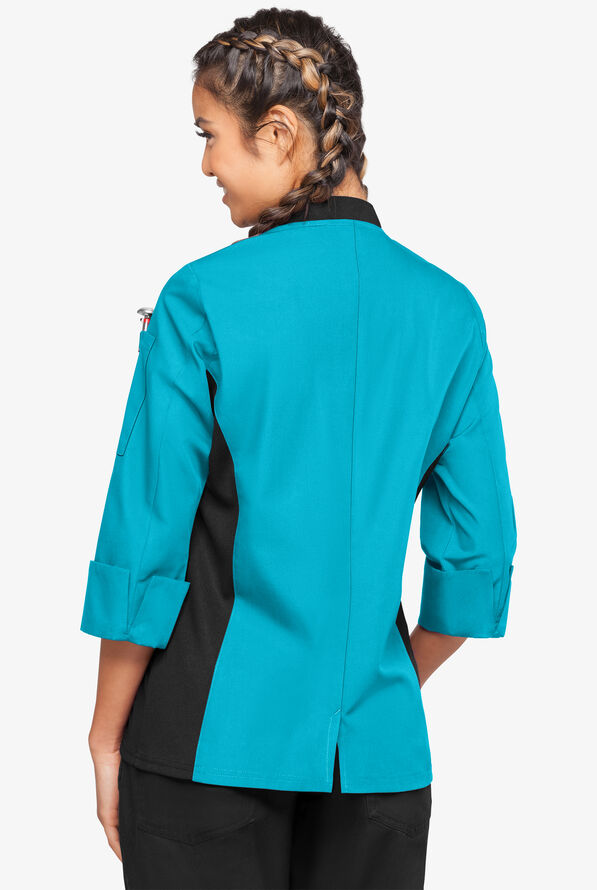 Chaqueta manga 3/4 de gastronomía con puños napolitanos y paneles laterales de malla para mujer - Turquoise/Black - 2