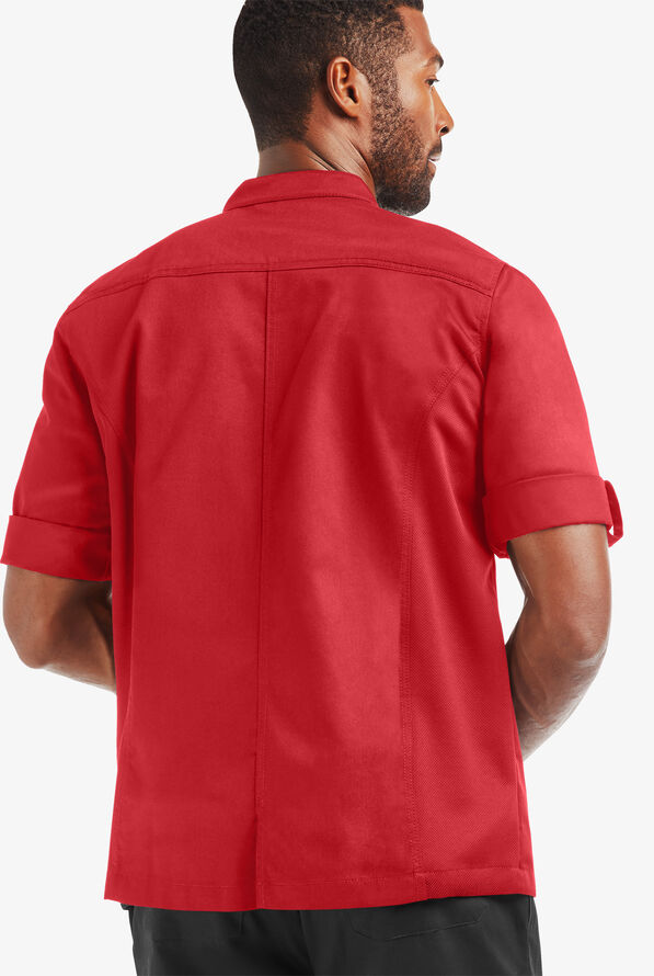 Chaqueta de gastronomía Industry Line estilo asimétrico con mangas enrolladas 3/4 y paneles de malla para hombre - True Red - 2