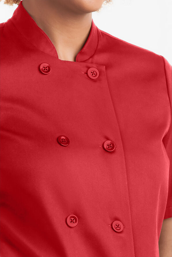 On the Line Women's 1-Pocket Reversible Double Breasted Closure Short Sleeve Chef Coat - True Red - 3