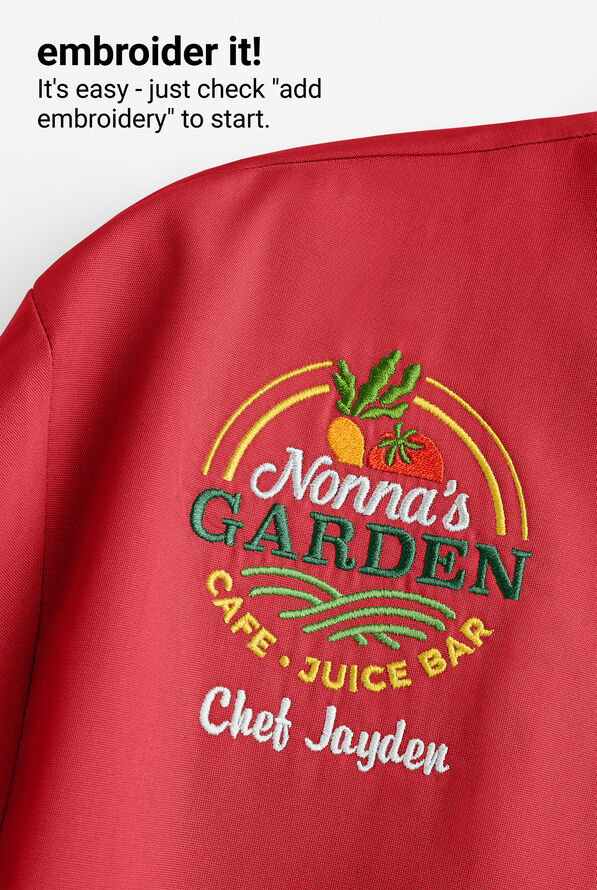 Chaqueta manga corta de gastronom&iacute;a con doble abotonadura y botones de pl&aacute;stico con el logo para mujer - True Red - 3