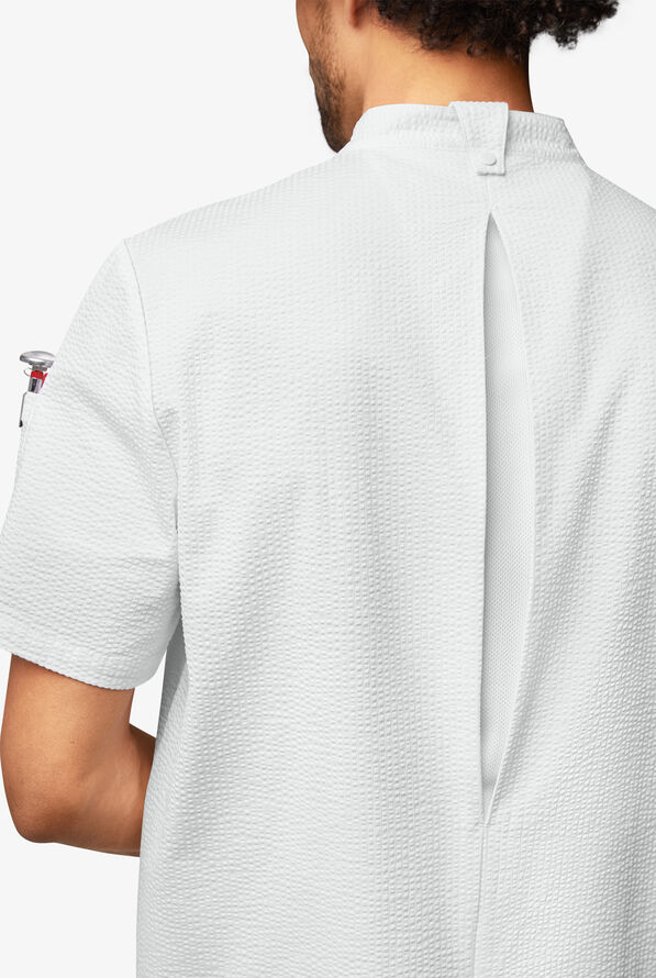 Chef Uniforms Men's Short Sleeve Stretch Seersucker Asymmetrical Coat - White - 4