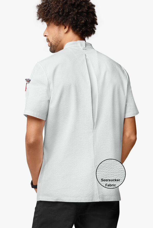 Chef Uniforms Men's Short Sleeve Stretch Seersucker Asymmetrical Coat - White - 2