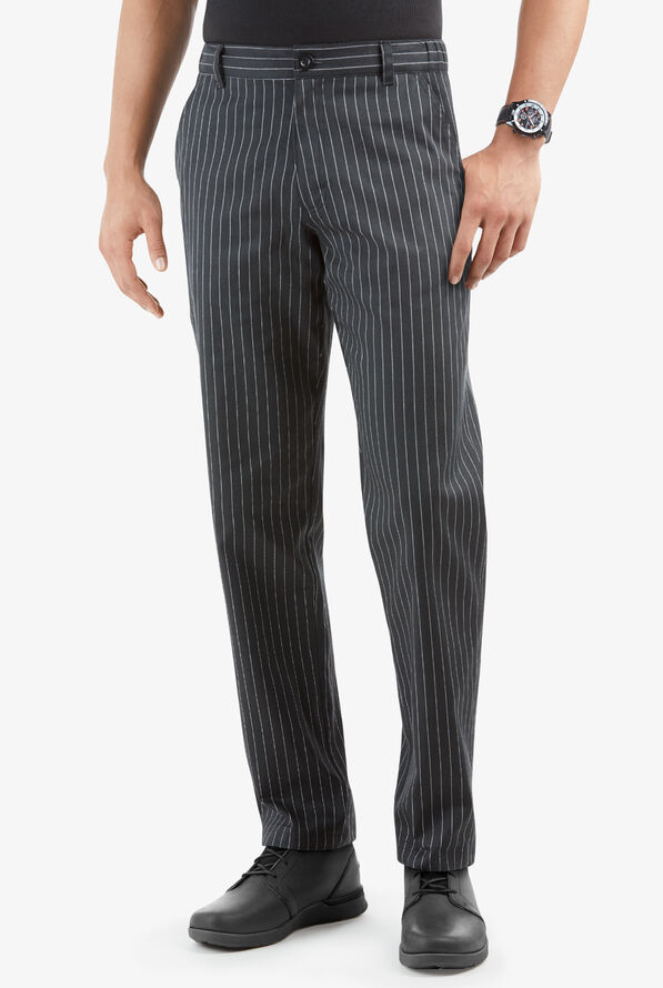 Men's Executive Pinstripe Black Chef Pants, Pinstripe Chef Pants