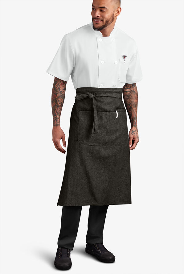 Delantal unisex de gastronomía Industry Line Value Denim estilo bistró con 3 bolsillos  - Coal Black Denim - 2