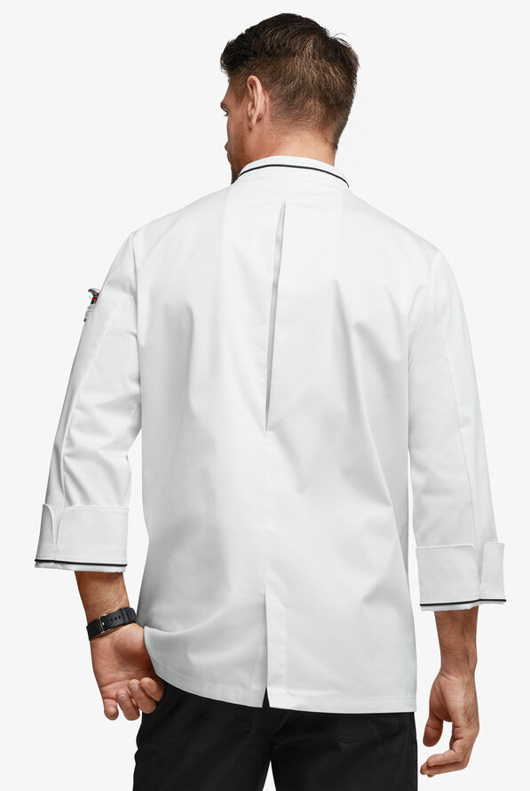 Chef Uniforms Men's 3/4 Sleeve Double Breasted Executive Chef Coat - White/Black - 4