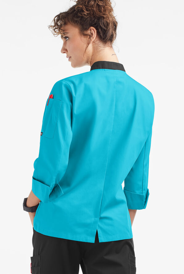 Chaqueta de gastronomía con mangas 3/4 y botones de plástico para mujer - Turquoise/Black - 2