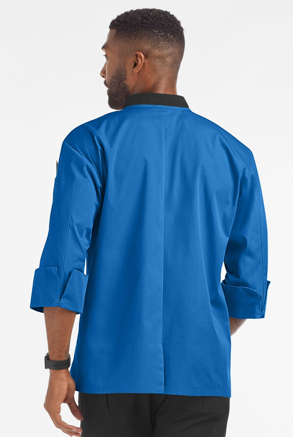 Chaqueta manga 3/4 de gastronomía con 2 bolsillos y botones de plástico para hombre - Royal/Black - 2