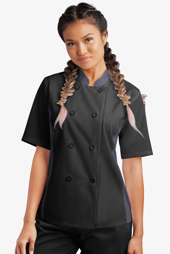 Chaqueta de gastronomía con mangas cortas y paneles de malla para mujer - Black/Granite - 1