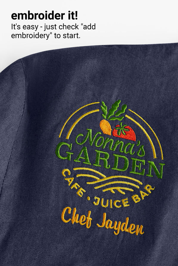 Industry Line Women's 3-Pocket Short Sleeve Chambray w/Tech Mesh Panels Executive Chef Coat - Blue Chambray/Navy - 6