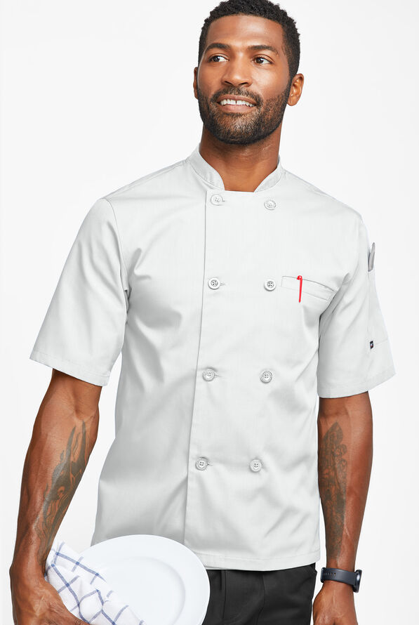 Chaqueta de chef liviana con doble abotonadura y botones de plástico para hombre - White - 1