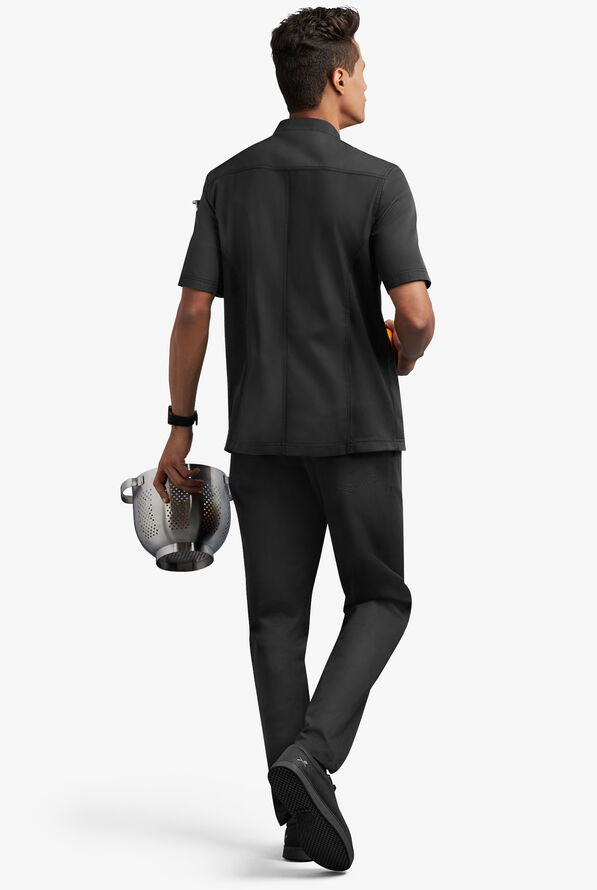 Chaqueta manga corta de chef con doble abotonadura y paneles de malla para hombre - Black - 2