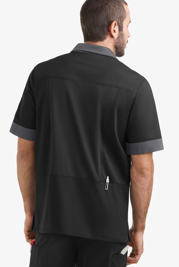 CHEF 360 Men's 3-Pocket Short Sleeve with Mesh Back Panel STRETCH Chef Coat - Black/Pewter - 3