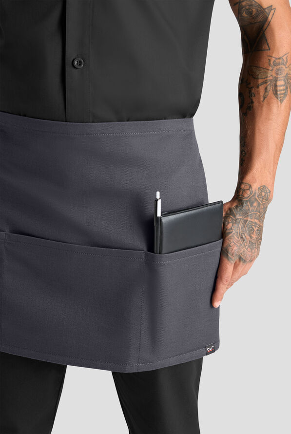 Delantal unisex de chef a la cintura Industry Line de sarga de caballería con 3 bolsillos - Pewter - 2