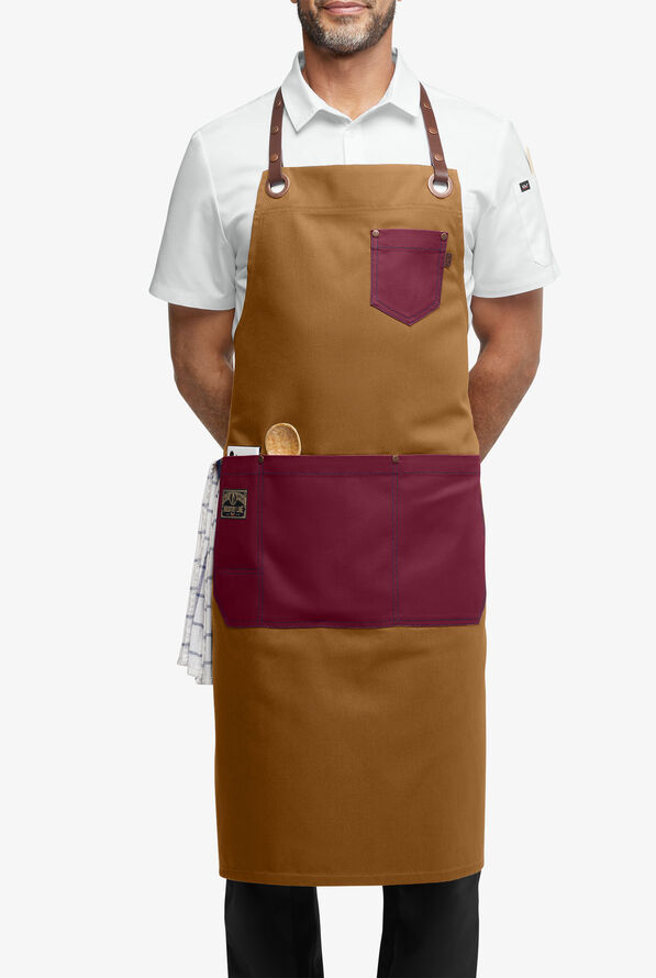 Industry Line Unisex Color Blocked Canvas Chef Apron - Rust/True Burgundy - 1