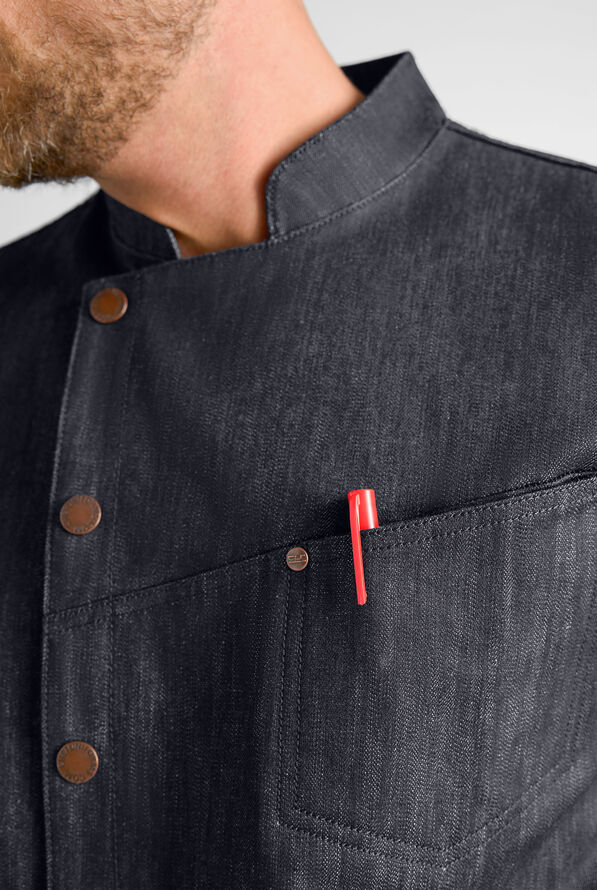 Industry Line Workwear Men's 3-Pocket Asymmetrical Executive Chef Coat - DEEP INDIGO/BLACK - 4