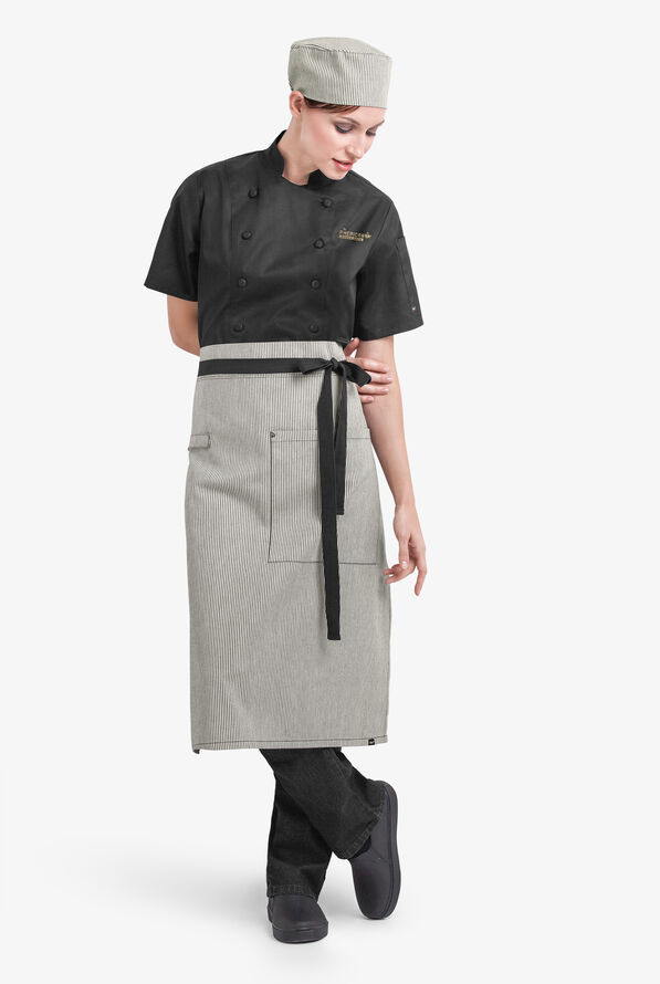 Industry Line Ivory with Midnight Blue Railroad Denim Unisex 1-Pocket Towel Bar Bistro Chef Apron - null - 2